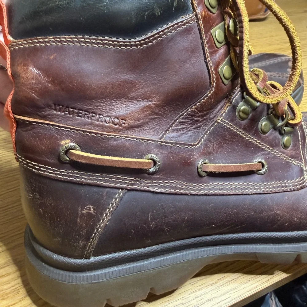 Sperry Mens Watertown Duck Work Boots Dark Brown Waterproof Leather Size 9.5